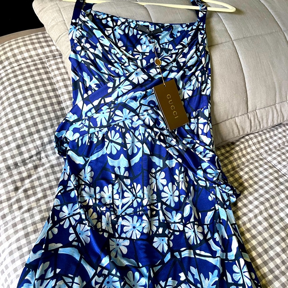 Gucci  Blue and White  With metal hard wear Dress Size 42 IT